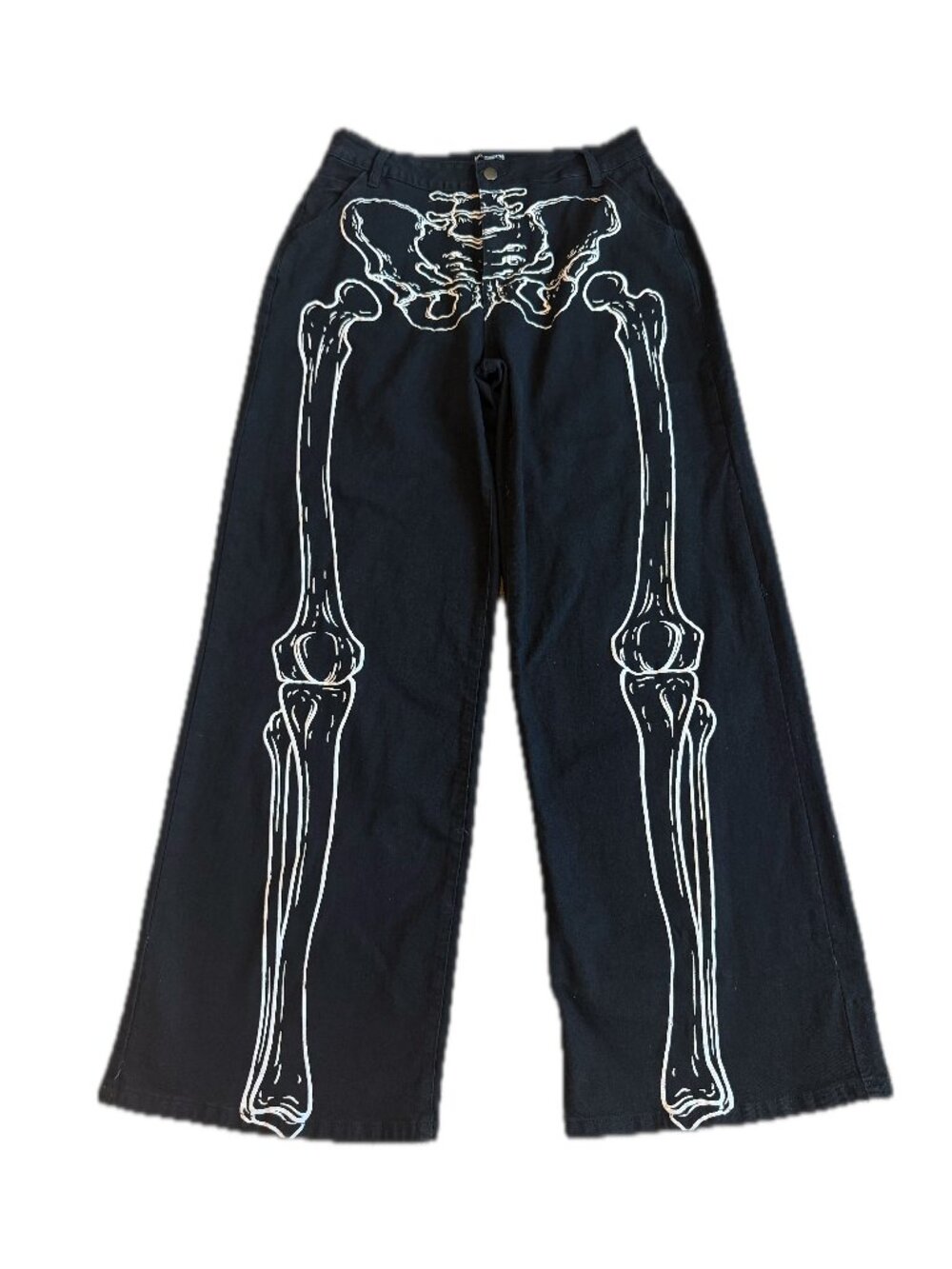 Hot Topic Black Skeleton Bone Print Wide Leg Pants Goth Festival Size 9 Women's